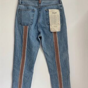 Stylish Women's Blue and Brown Straight Leg Jeans